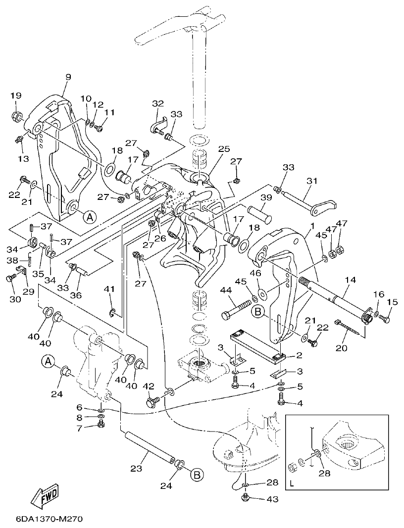 Yamaha 20 BRACKET 1 parts diagram